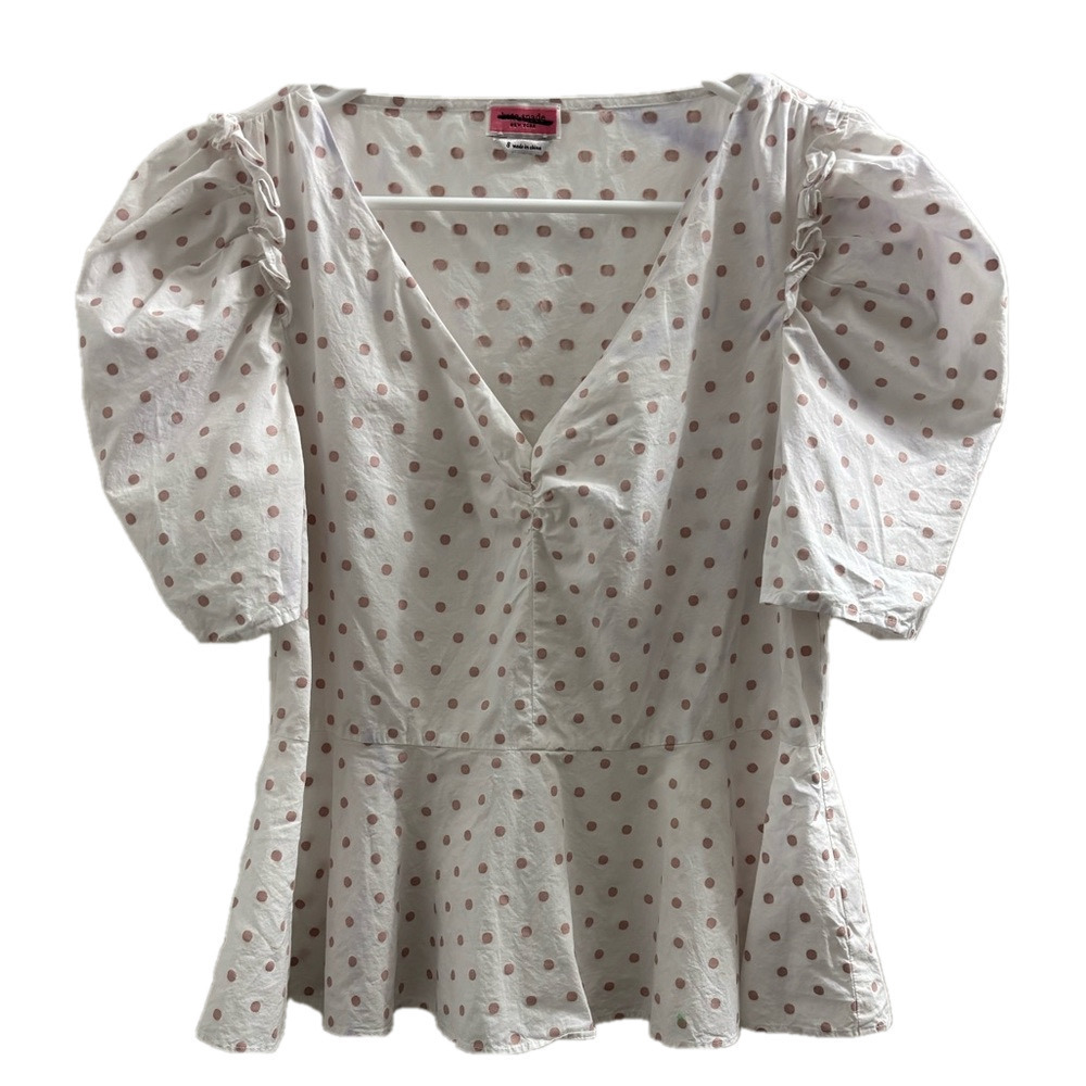 Kate Spade New York Polka Dot Puff Sleeve Peplum Blouse – Size 8